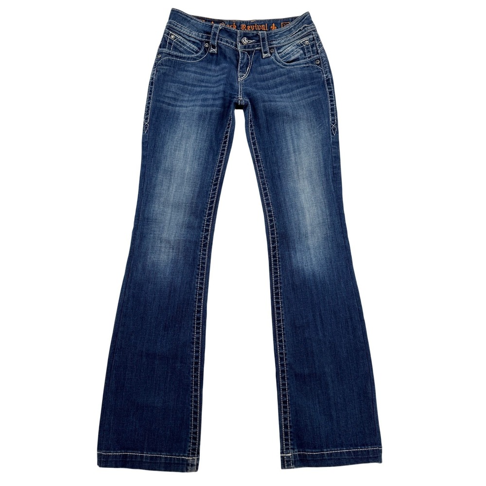 Rock Revival Scarlett Wide Leg Trousers Jeans Women 27 Rhinestone Embellished